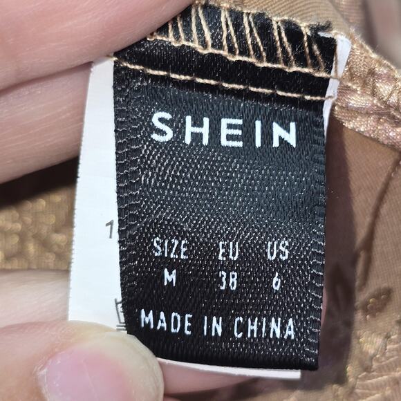 SHEIN Slip Dress Womens Medium Gold Floral Lace Long Sleeve Jacquard Mini Party - Picture 3 of 11